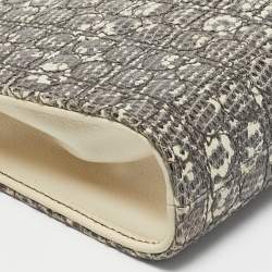 Salvatore Ferragamo Cream/Beige Lizard Gancini Chain Clutch