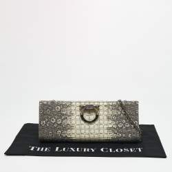 Salvatore Ferragamo Cream/Beige Lizard Gancini Chain Clutch