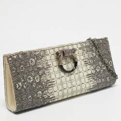 Salvatore Ferragamo Cream/Beige Lizard Gancini Chain Clutch