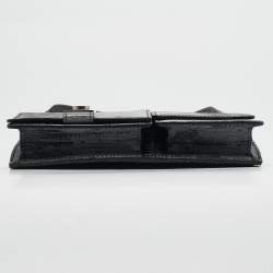 Salvatore Ferragamo Lilac/Black Lizard Embossed Leather Multi Pocket Flap Crossbody Bag