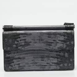 Salvatore Ferragamo Lilac/Black Lizard Embossed Leather Multi Pocket Flap Crossbody Bag