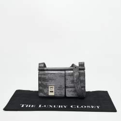 Salvatore Ferragamo Lilac/Black Lizard Embossed Leather Multi Pocket Flap Crossbody Bag