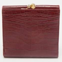 Salvatore Ferragamo Red Croc Embossed Leather Vara Bow French Wallet
