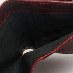 Salvatore Ferragamo Red Croc Embossed Leather Vara Bow French Wallet
