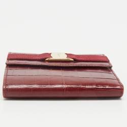 Salvatore Ferragamo Red Croc Embossed Leather Vara Bow French Wallet