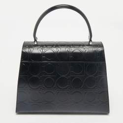 Salvatore Ferragamo Black Embossed Leather Gancini Top Handle Bag