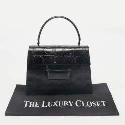 Salvatore Ferragamo Black Embossed Leather Gancini Top Handle Bag