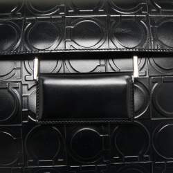 Salvatore Ferragamo Black Embossed Leather Gancini Top Handle Bag