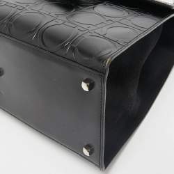 Salvatore Ferragamo Black Embossed Leather Gancini Top Handle Bag
