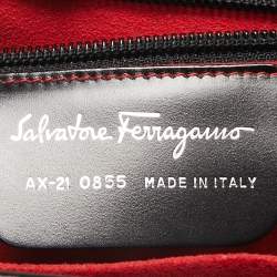Salvatore Ferragamo Black Embossed Leather Gancini Top Handle Bag