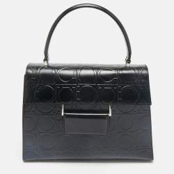 Salvatore Ferragamo Black Embossed Leather Gancini Top Handle Bag