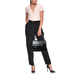 Salvatore Ferragamo Black Embossed Leather Gancini Top Handle Bag