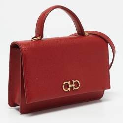 Salvatore Ferragamo Red Leather Mini Gancini Top Handle Bag