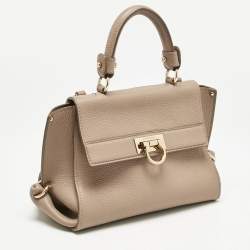 Salvatore Ferragamo Beige Leather Small Sofia Top Handle Bag