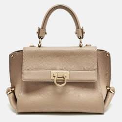 Salvatore Ferragamo Beige Leather Small Sofia Top Handle Bag