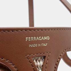 Salvatore Ferragamo Beige Brown Raffia Raffia Gancini Outline Tote Bag Large