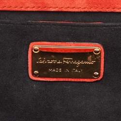 Pre Owned Salvatore Ferragamo Red/Iridescent Blue Suede and Python Leather Clutch