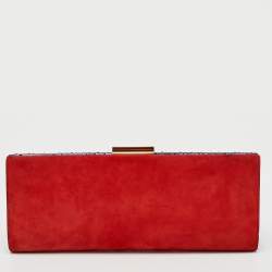 Pre Owned Salvatore Ferragamo Red/Iridescent Blue Suede and Python Leather Clutch
