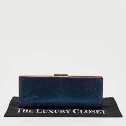 Pre Owned Salvatore Ferragamo Red/Iridescent Blue Suede and Python Leather Clutch