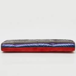 Pre Owned Salvatore Ferragamo Red/Iridescent Blue Suede and Python Leather Clutch