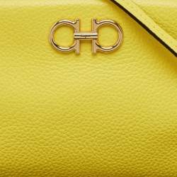Pre Owned Salvatore Ferragamo Yellow Leather Small Gancini Crossbody Bag