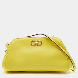 Pre Owned Salvatore Ferragamo Yellow Leather Small Gancini Crossbody Bag