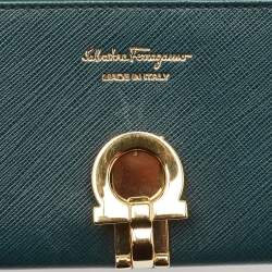 Salvatore Ferragamo Green Leather Gancio Clasp Continental Wallet