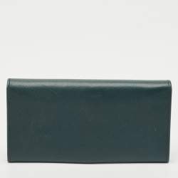 Salvatore Ferragamo Green Leather Gancio Clasp Continental Wallet