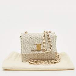 Pre Owned Salvatore Ferragamo White Perforated Leather Mini Vara Ginny Shoulder Bag