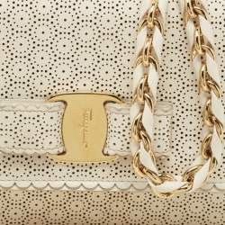 Pre Owned Salvatore Ferragamo White Perforated Leather Mini Vara Ginny Shoulder Bag