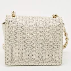 Pre Owned Salvatore Ferragamo White Perforated Leather Mini Vara Ginny Shoulder Bag