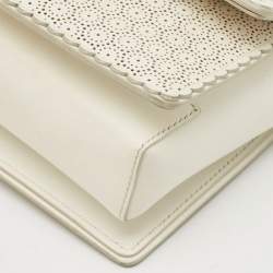 Pre Owned Salvatore Ferragamo White Perforated Leather Mini Vara Ginny Shoulder Bag