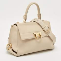 Pre Owned Salvatore Ferragamo Beige Leather Medium Sofia Top Handle Bag