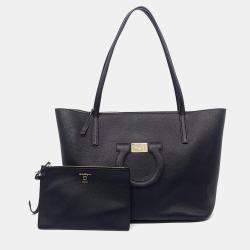 Salvatore Ferragamo Black Leather Gancini Shopper Bag