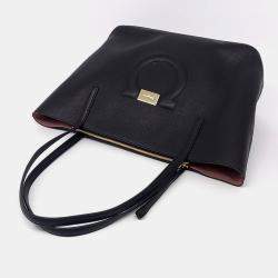 Salvatore Ferragamo Black Leather Gancini Shopper Bag