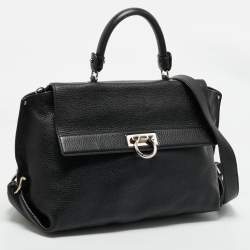 Salvatore Ferragamo Black Leather Large Sofia Top Handle Bag
