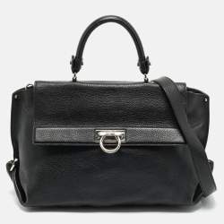 Salvatore Ferragamo Black Leather Large Sofia Top Handle Bag