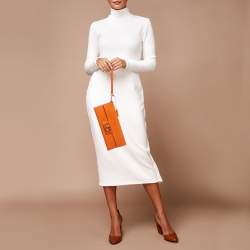 Salvatore Ferragamo Orange Leather Afef Lock Story Wristlet Clutch