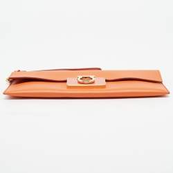 Salvatore Ferragamo Orange Leather Afef Lock Story Wristlet Clutch