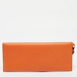 Salvatore Ferragamo Orange Leather Afef Lock Story Wristlet Clutch
