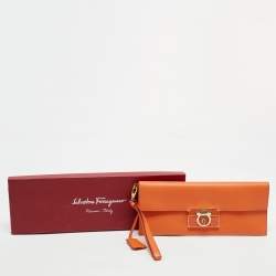 Salvatore Ferragamo Orange Leather Afef Lock Story Wristlet Clutch