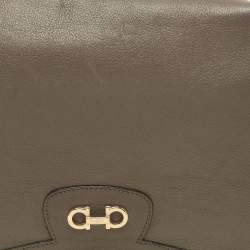 Salvatore Ferragamo Dark Beige Leather Gancini Flap Shoulder Bag