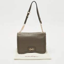 Salvatore Ferragamo Dark Beige Leather Gancini Flap Shoulder Bag