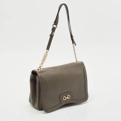 Salvatore Ferragamo Dark Beige Leather Gancini Flap Shoulder Bag