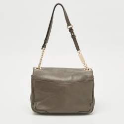 Salvatore Ferragamo Dark Beige Leather Gancini Flap Shoulder Bag