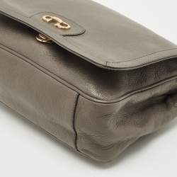 Salvatore Ferragamo Dark Beige Leather Gancini Flap Shoulder Bag