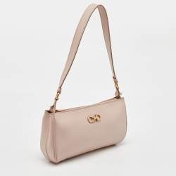 Pre Owned Salvatore Ferragamo Light Pink Saffiano Leather Gancini Shoulder Bag