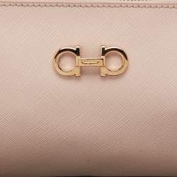 Pre Owned Salvatore Ferragamo Light Pink Saffiano Leather Gancini Shoulder Bag
