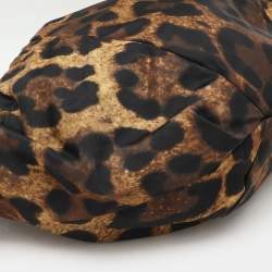 Pre Owned Salvatore Ferragamo Brown Leopard Print Nylon Vara Bow Hobo