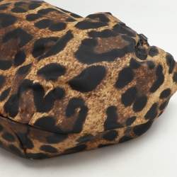 Pre Owned Salvatore Ferragamo Brown Leopard Print Nylon Vara Bow Hobo